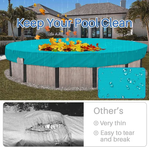 Vista 5 de ECOOPTS Cubierta redonda impermeable de poliéster para piscinas sobre el suelo, protector de cubierta de piscina de invierno (6 pies, turquesa)
