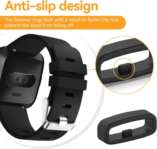 Vista 5 de Paquete de 6 anillos de sujeción compatibles con Fitbit Versa 4/3/2/Sense/Sense 2/Versa Lite/SE Band Keeper, correa de repuesto de silicona