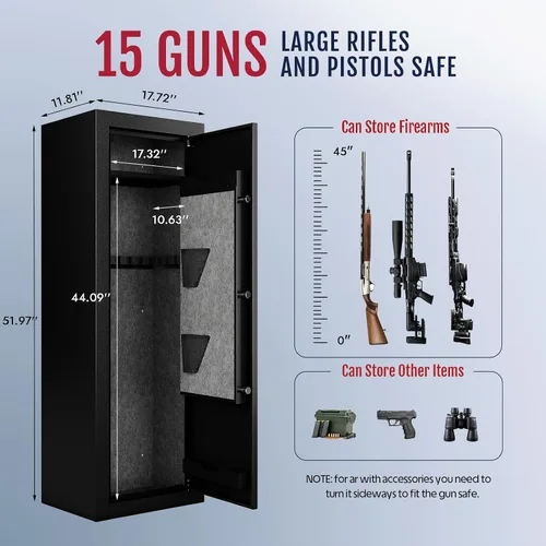 Vista 3 de KAER 15 Caja Fuerte Ensamblada - Caja Fuerte Biométrica de Huella Dactilar para Rifles y Pistolas, Caja Fuerte Grande para Rifles Largos y Escopetas