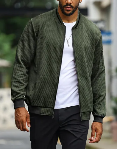 Vista 2 de SAVKOOV Chaqueta ligera de ajuste holgado para hombre, chaqueta bomber casual y elegante