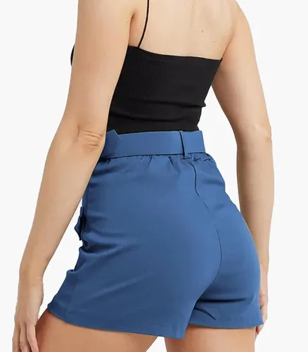 Vista 2 de Vigorics Pantalones cortos para mujer, de cintura alta, de punto, con bolsillos de solapa y cinturón