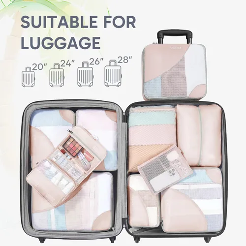 Vista 7 de Juego de 10 cubos de embalaje duraderos para viajes, regalos para mujeres, mamá, hombres en Navidad, organizadores de equipaje y maleta con bolsa