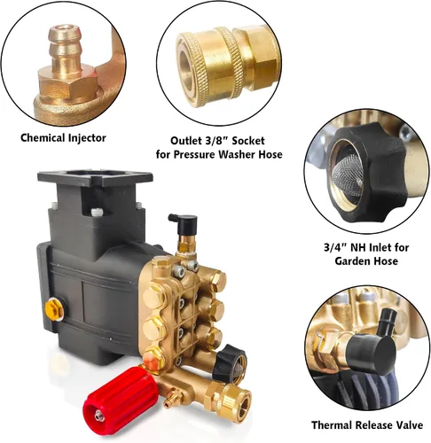 Vista 8 de Bomba de lavado a presión de 3400 PSI, 3.0 GPM, bomba de repuesto de eje de 3/4" 2500-3400 psi Restore Cleaning Power • Fits 5–8HP Engines • Brass