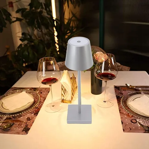 Vista 2 de TOPINCN, Alto brillo LED táctil regulable moderno simple, recargable inalámbrico para restaurante bar (plata)