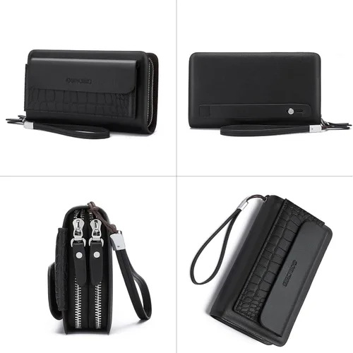 Vista 2 de IPASUN Mens Clutch Purse Womens Hand Bag Long Wallet Leather Handbags Cell Phone Checkbook Card Holder Holiday Gifts (Black1)