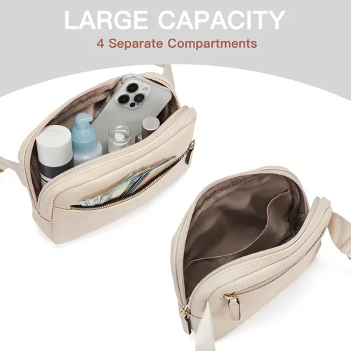 Vista 3 de Telena - Riñoneras para mujer, bolsa de cinturón de cuero con bandolera a la moda y correa ajustable, 2-beige, Talla única
