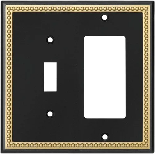 Vista 15 de Placa decorativa de pared con marco perlado para placa de interruptor (palanca doble, negro y dorado oscuro)