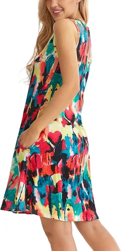Vista 6 de elescat Vestidos de verano para mujer, estilo casual, sin mangas, estampado floral, holgado, con bolsillo