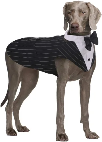 Vista 9 de QBLEEV Esmoquin para perros pequeños, conjunto de traje y bandana, traje de boda con corbatín, disfraz formal de esmoquin para Halloween, Navidad