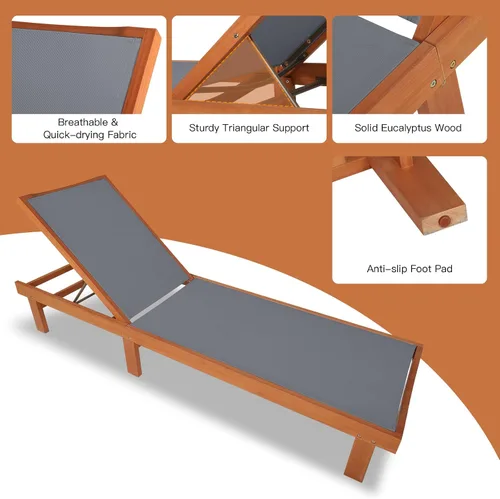 Vista 8 de Tangkula Sillón de madera para exteriores, tumbona de patio con respaldo ajustable de 5 posiciones, sillón reclinable de madera de eucalipto con Gris