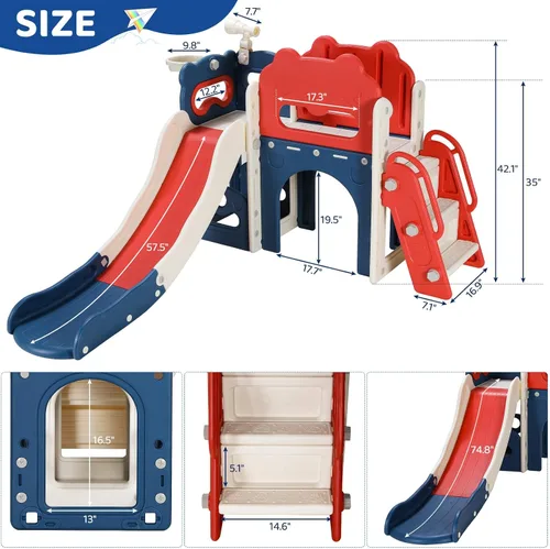 Vista 2 de MAMIZO Tobogán grande 8 en 1 para niños pequeños, tobogán en forma de L con pendiente larga, juego de escalador para bebés con escalones cerrados