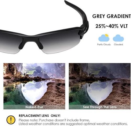Vista 3 de BLAZERBUCK Lentes de repuesto y kit de calcetines para gafas de sol Oakley Flak 2.0 OO9295, Gradiente gris polarizado.