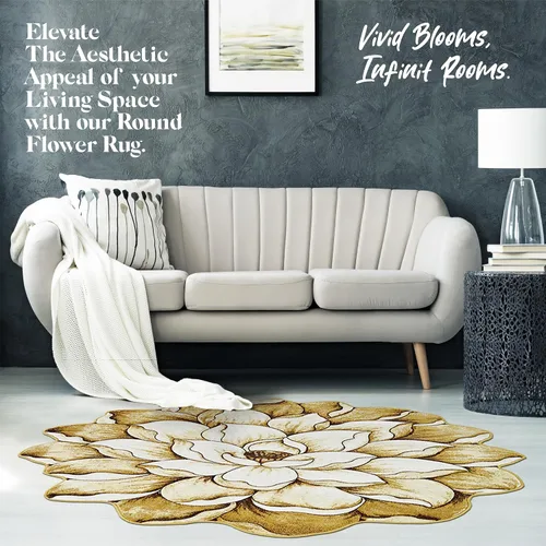 Vista 10 de Alfombra redonda de 2 pies con forma de flor, bonita alfombra de felpa con forma de flor, para dormitorio, suelo, sala de estar, alfombra 301 beige