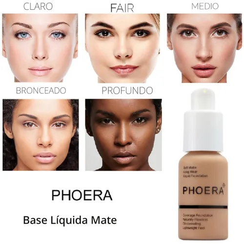 Vista 3 de Phoera - Base de maquillaje líquida mate suave sin imperfecciones, corrector de larga duración, resistente al agua, de cobertura total