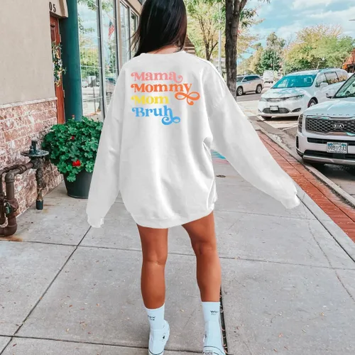 Vista 6 de LUKYCILD Sudadera de gran tamaño con cuello redondo para mamá y mamá, sudadera de manga larga para mujer