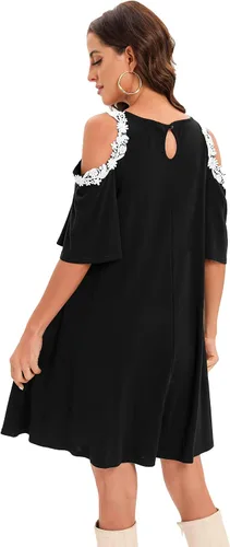 Vista 5 de Aofur Summer Cotton Lace Dress Ladies 2023 Cold Sleeve Casual Plus Size S-XXXL Sundress Women Solid Elegant Party Dress