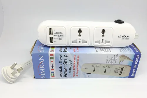 Vista 4 de Simran Regleta universal SM-80USB 110v/220v con USB compacto y 2 salidas de CA universales