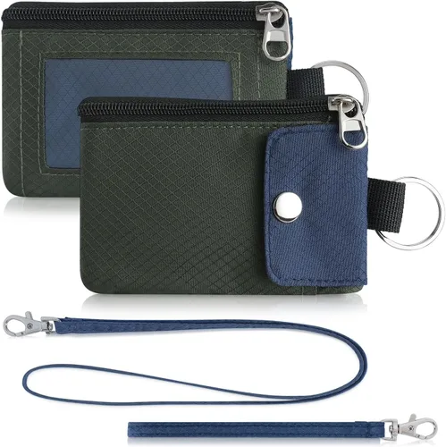Vista 55 de Artpaxy Cartera minimalista para hombres y mujeres, llavero con bloqueo RFID, con cremallera, pequeña cartera con ventana de identificación, 2
