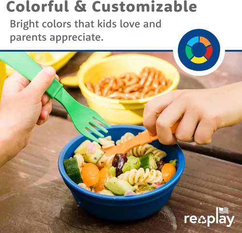 Vista 2 de Re-Play Juego de tenedores y cucharas para niños pequeños, juego de utensilios de 6 x 6 pulgadas para niños, apto para lavavajillas y microondas