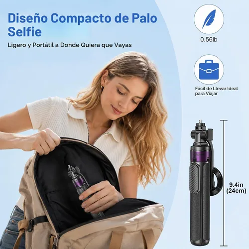 Vista 6 de Trípode magnético 4 en 1 para iPhone con tornillo de 1/4 pulgadas, trípode MagSafe Selfie Stick de 53 pulgadas con control remoto inalámbrico