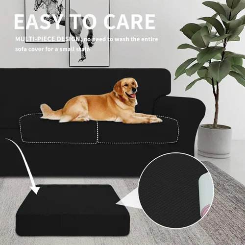 Vista 3 de Easy-Going Funda elástica de sofá de 4 piezas de gran tamaño para perros, funda de sofá lavable para 3 cojines separados, protector de muebles Negro