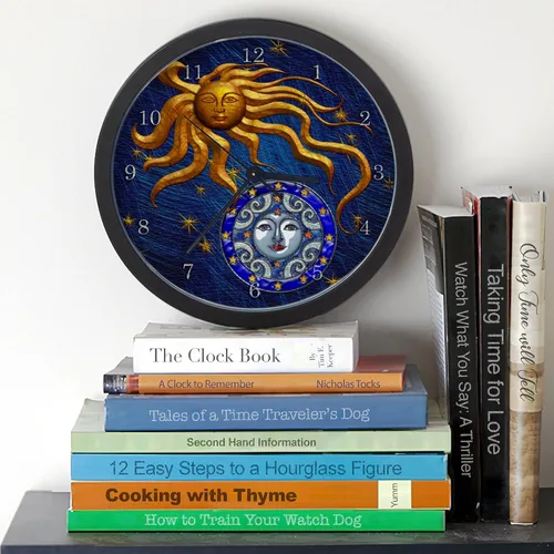 Vista 3 de CafePress Harvest Moons Sun & Moon - Reloj de pared de 10 pulgadas para sala de estar, cocina u oficina