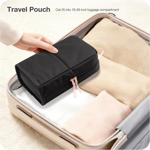 Vista 7 de Abiudeng Bolsa de maquillaje de viaje de pie Bolsa de maquillaje Bolsa de aseo de viaje, Negro