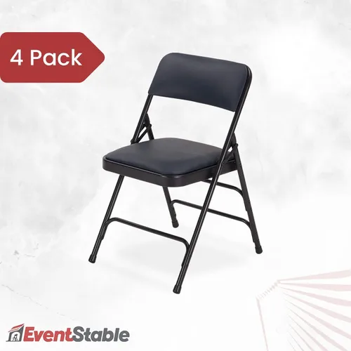 Vista 4 de EventStable TitanPRO - Silla plegable de metal azul marino, asiento acolchado de vinilo, silla plegable acolchada, sillas plegables duraderas