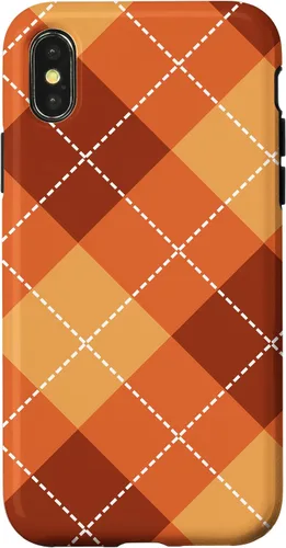 Vista 5 de Funda para iPhone 13 Pro, naranja, amarillo y marrón, a cuadros, otoño, calabazas