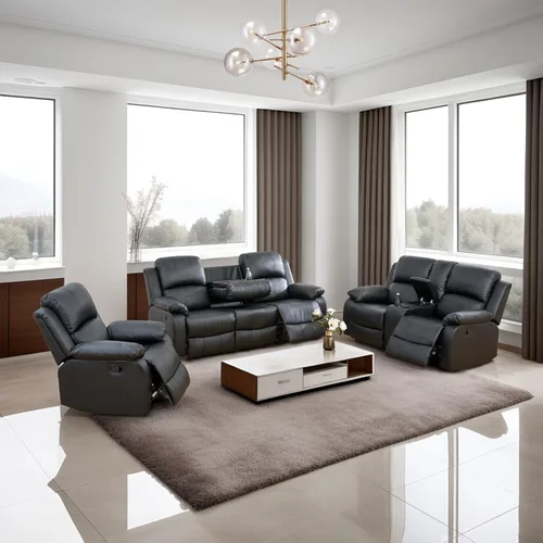 Vista 30 de Conjunto de sofá para sala de Estar, sillón reclinable de cuero transpirable, sofá de 3 plazas para cine en casa con portavasos para apartamento