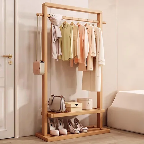 Vista 8 de Perchero de bambú para dormitorio, perchero resistente para colgar ropa, estantes organizadores de almacenamiento de ropa de zapatos, 63 pulgadas