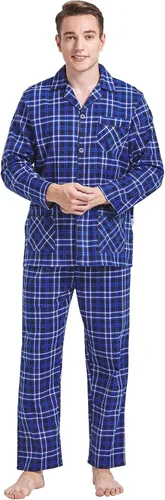 Vista 6 de GLOBAL Conjunto de pijama para hombre 100% franela de algodón ropa de dormir de manga larga superior e inferior