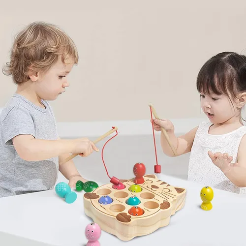 Vista 4 de Juego de pesca para niños de 3 a 5 años, madera Montessori Educación preescolar Aprendizaje Mano-Ojo Cognición y Habilidad Motora Fina Clasificación