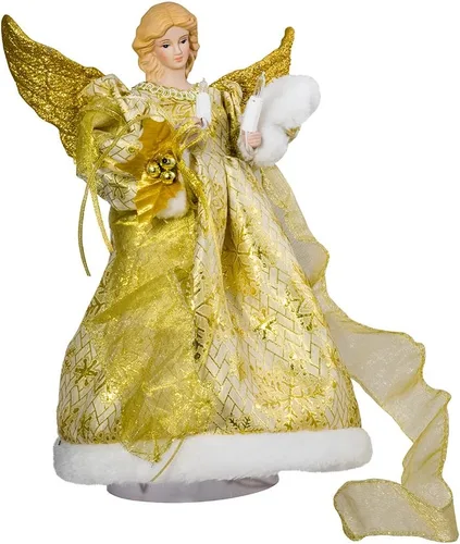 Vista 3 de Ángel Kurt Adler con 10 luces y vestido dorado para árbol de Navidad de 12 pulgadas