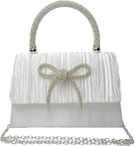 Vista 7 de Bolso de noche para mujer, con lazo brillante, para boda, con diamantes de imitación, bolsos elegantes para fiestas, bailes de graduación