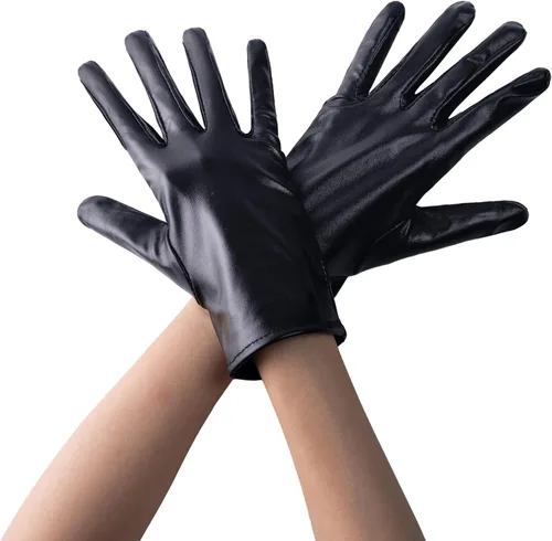Vista 2 de Spooktacular Creations Guantes metálicos negros, unisex de superhéroe negro brillante para adultos, niños, accesorio de disfraz de Halloween, guante