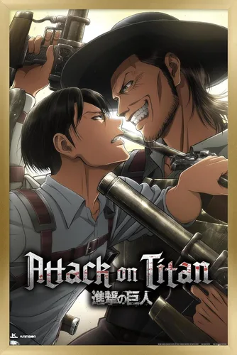 Vista 17 de Attack on Titan: Season 3 - Póster de pared de estancamiento, 22.4 pulgadas de largo x 14.7 pulgadas, versión enmarcada en madera de granero