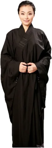 Vista 2 de ZooBoo Disfraz de monje laico, bata, opaco, uniforme de budismo, vestido largo para mujer Café