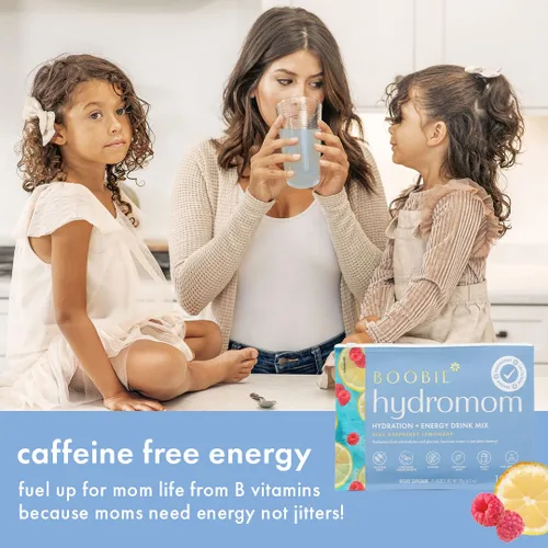 Vista 5 de Boobie Hydromom Mezcla de bebida de superalimento con electrolitos, Limonada de frambuesa azul Refrescante impulso de energía e hidratación