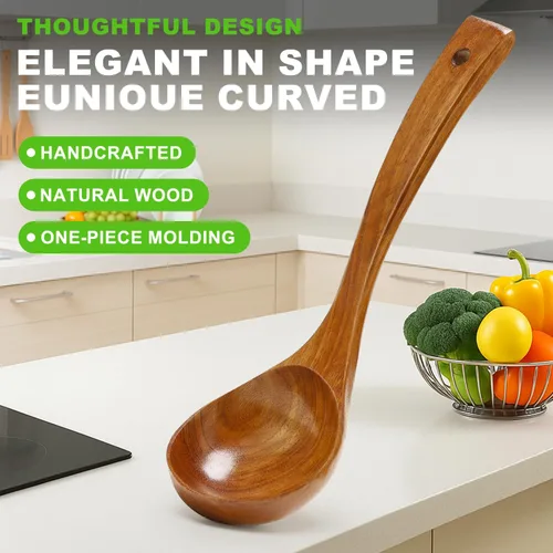 Vista 6 de Paquete de 3 cucharones de madera para servir, cucharón de sopa, cucharón de madera para cocinar, cucharón grande, herramientas de cocina