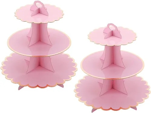 Vista 7 de MRPAPA - Soporte para cupcakes de cartón negro dorado de 3 niveles, torre BLACK-2PCS
