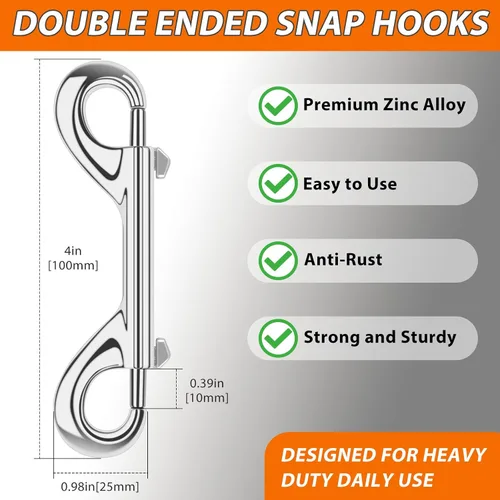 Vista 2 de ERKOON 4 Inch Double Ended Bolt Snap Hooks, Zinc Alloy Trigger Clips (50)