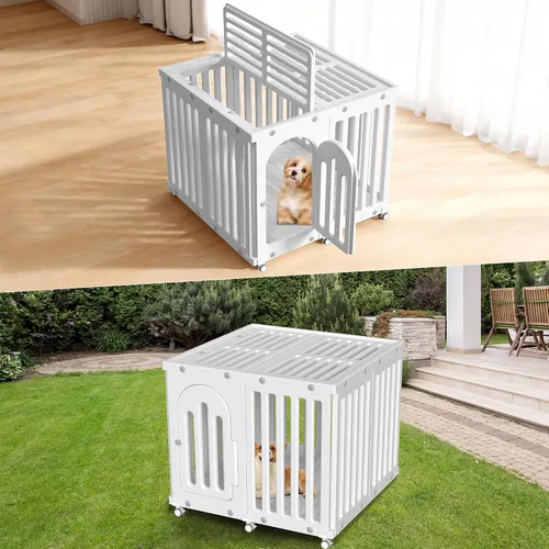 Vista 6 de Corralito para perros con puerta y cubierta, panel de valla para cachorros, jaula para perros, corral para mascotas para perros pequeños y medianos