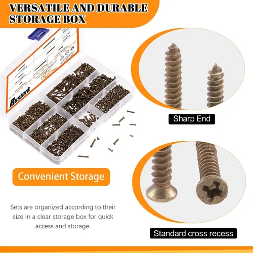 Vista 6 de 1300 piezas M2 M2.6 bronce cabeza plana Phillips Cross pequeños tornillos de madera tornillos de roscar tornillos electrónicos Kit surtido de Oro