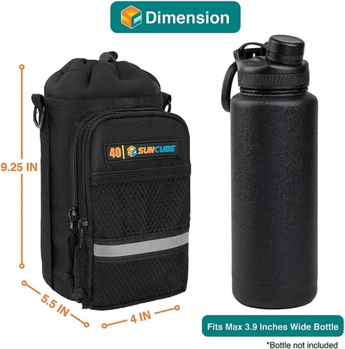 Vista 4 de SUN CUBE Portabidón de agua con correa, bolsa aislada para botella de agua con bolsillo para teléfono, soporte cruzado para botella para caminar