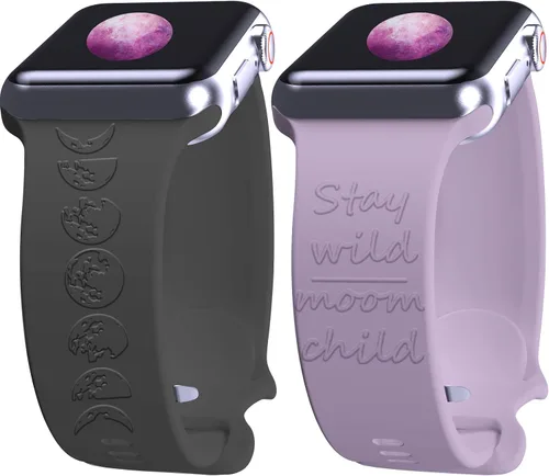 Vista 14 de 2 correas grabadas compatibles con Apple Watch Band 1.732 in 1.575 in 1.772 in, correa deportiva de silicona para mujeres y niñas, correa deportiva