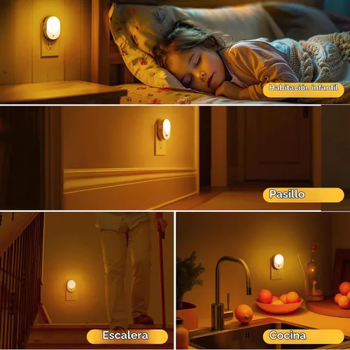 Vista 7 de L LOHAS LED Luz nocturna con sensor de movimiento, paquete de 2 luces nocturnas enchufables a la pared, sensor de movimiento y sensor de atardecer a