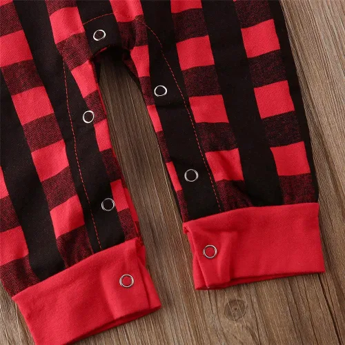 Vista 5 de DuAnyozu Mameluco de manga larga con volantes a cuadros rojos para bebés y niñas pequeñas, ropa de otoño e invierno