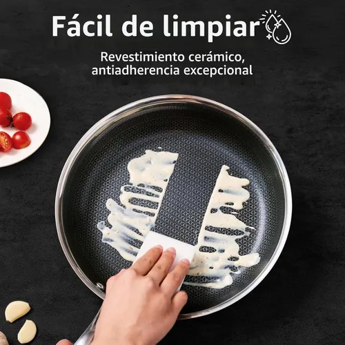 Vista 5 de SAKAMOSH Sartén antiadherente de 20,32 cm, sartén híbrida de cerámica y acero inoxidable, sartén con mango resistente al calor, no tóxica, libre