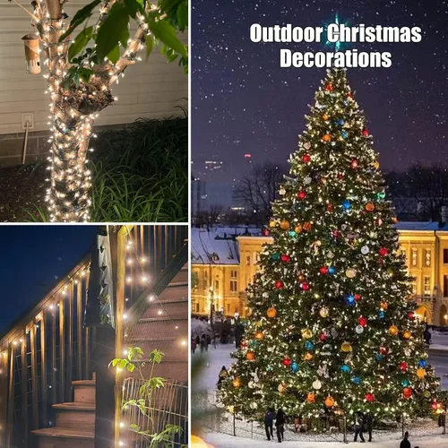 Vista 6 de HISHINY Luces de Navidad 100 Unidades Luces Transparentes para Árbol de Navidad en Cadena con Cable Verde para Decoraciones de Navidad al Aire Libre